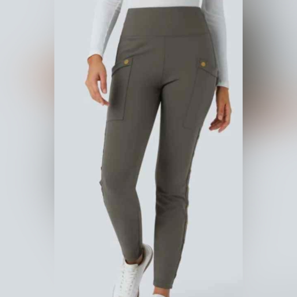 NWT XL Halara gray leggings with decorative buttons - Picture 2 of 9
